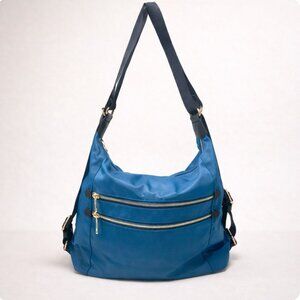 Vintage Blue Convertible Backpack, Large Nylon Shoulder Bag | Sondra Roberts